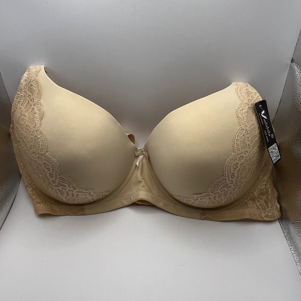 Vadalala Beige Lace Trim Full Coverage Underwire Bra 44DD Nude Style 96001 NEW